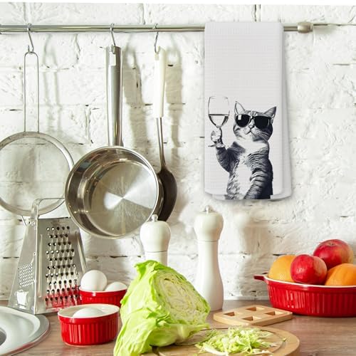 Funny Cat Wine Kitchen Towels, Gifts for Dog Wine Lovers, Bar