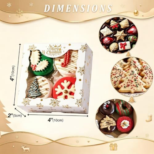 4x4x2 Inches 24Pack Christmas Treat Boxes w/Window &Party Favor