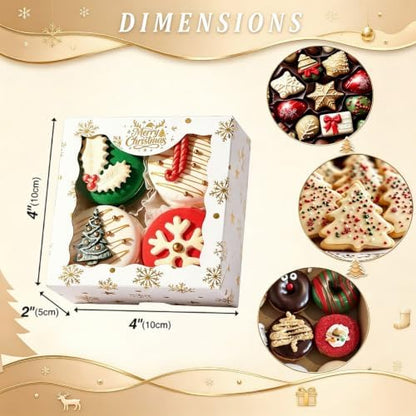 4x4x2 Inches 24Pack Christmas Treat Boxes w/Window &Party Favor