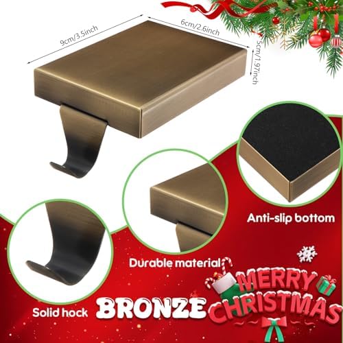 Zonon 4 Pcs Christmas Stocking Holders for Mantle, Bronze