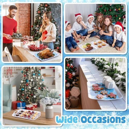 Bokon 4 Pcs Winter Xmas Serving Tray with Handle 16"x 11" Large