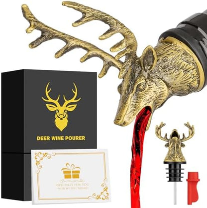 LKKCHER Deer Head Wine Bottle Pourer and Stopper Birthday Gifts