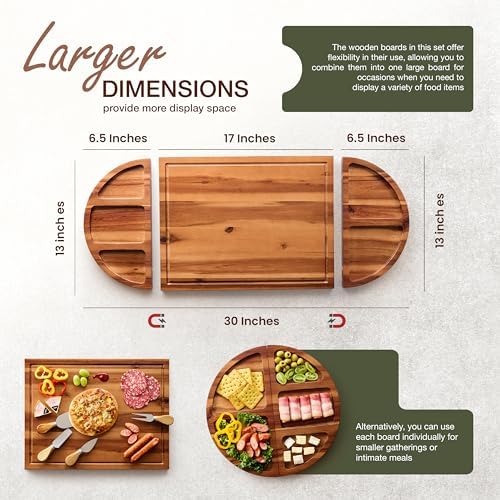 TIDITA 30" Large Acacia Wood Charcuterie Board with 4 Knives Set