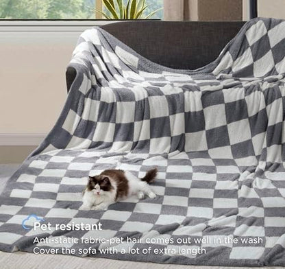 Checkered Throw Blanket for Couch - Super Soft Knit Bed Blanket
