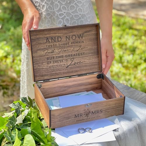 Personalized Wedding Card Box, Wooden Memory Keepsake Lock box with