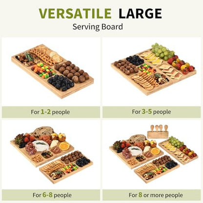 Bamboo Charcuterie Boards and Knife Set, 3 in 1 Cheese Platter