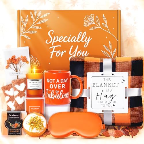 13PCS Fall Gift-Orange Gifts for Women,Thank You Birthday Baskets for