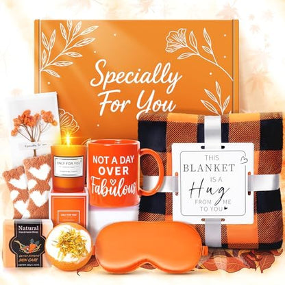 13PCS Fall Gift-Orange Gifts for Women,Thank You Birthday Baskets for