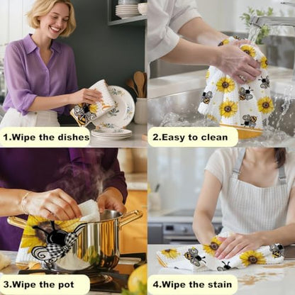 2Pcs Sunflower Cute Bee Kitchen Towels, Sunflower Gifts for Women Mom