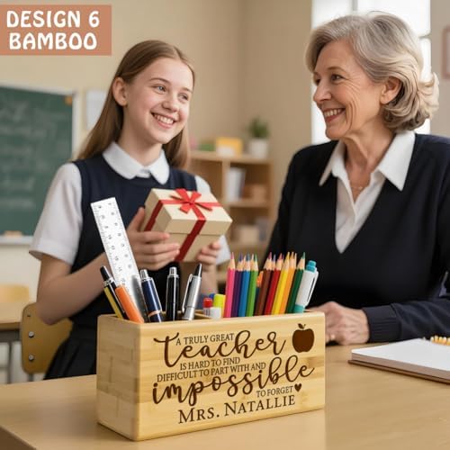 Personalized Teacher Gift Ideas, Custom Engraved Name Solid Wood Pen