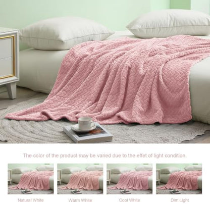 Exclusivo Mezcla Fleece Pink Throw Blanket for Couch Sofa Bed, 50”x70”