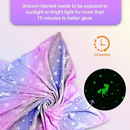TEHALK Unicorn Glow in The Dark Blanket, Unicorn Blanket for