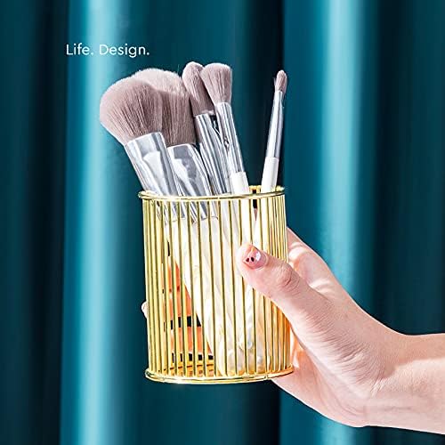 HSYMQ Gold Metal Pen Holder for Desk, Makeup Brushes Cup, Pencil