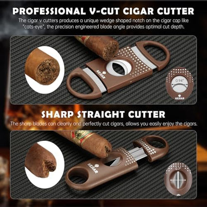 KEJIAR Cigar Humidor Case, Portable Cigar Box with Straight Cutter, V