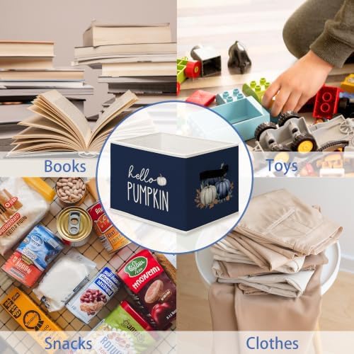 Blue Hello Fall Pumpkin Storage Boxes, Fall Pumpkin Cube Storage Bin