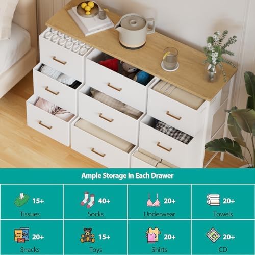 VASICAR Wide TV Stand Modern TV Console, 9 Drawers Dresser for Bedroom