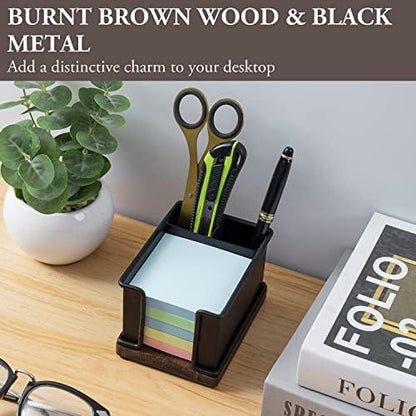 MyGift Black Metal Desk Organizer, 2 Pen Holders & Sticky Note Tray