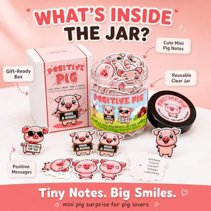Positive Pig Jar with 60 Affirmation Cards, Cute Pig Gifts for Women