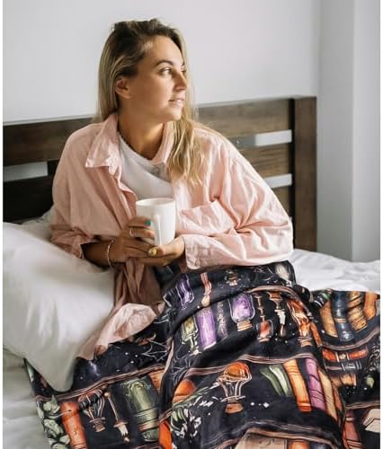 Halloween Skull Bookshelf Throw Blanket Soft Flannel Cozy Gothic
