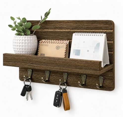 Key Holder Wall Mount,Key and Mail Organizer with Wooden