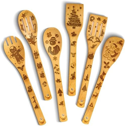 Christmas Wooden Spoons for Cooking - 6-Piece, Christmas Kitchen
