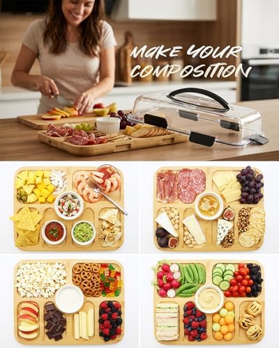 Charcuterie Board with Lid & 2 Ice Pack, Upgraded 6 Snap Laches, Sauce