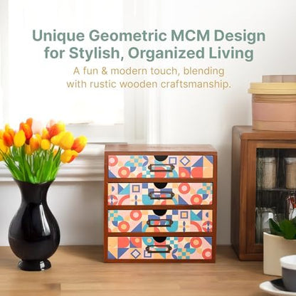 Add Color To Your Desk - MCM Geometric Wooden Desk Organizer - Desktop