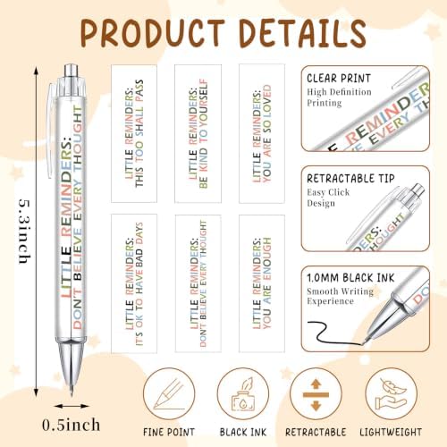 6-Piece Motivational Pen Set, Inspirational Ballpoint Pens for Staff