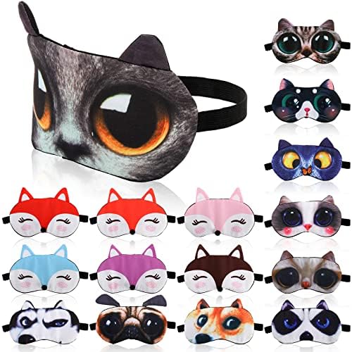 ZOOFOX 16 Pack Cute Animal Sleep Masks, 3D Blackout Blindfolds for