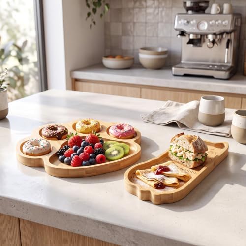 Sintuff 2 Pcs Cute Cat Paw Shaped Charcuterie Board, Bamboo Serving