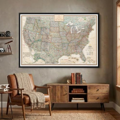 Executive United States Map with Pins – Detailed National Geographic