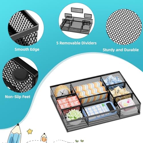 Marbrasse 2 Pack Desk Drawer Organizer, Mesh Drawer Organizer Tray