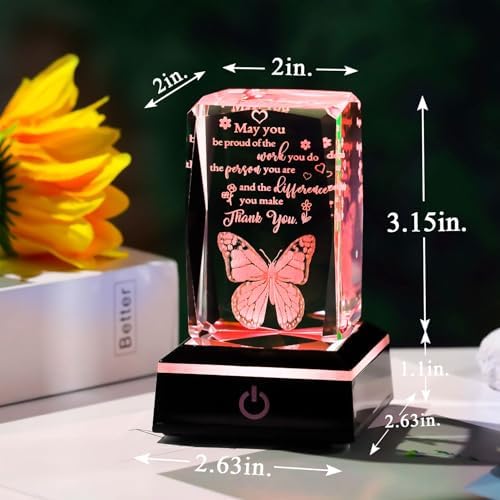Movdyka 3D Crystal Thank You Butterfly Gifts for Women Men Glass