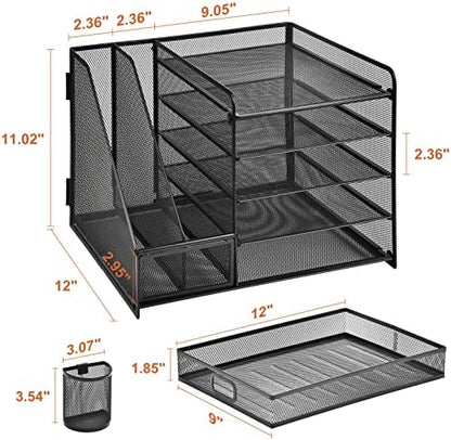 Marbrasse Desk Organizer with File Holder, 5-Tier Paper Letter Tray