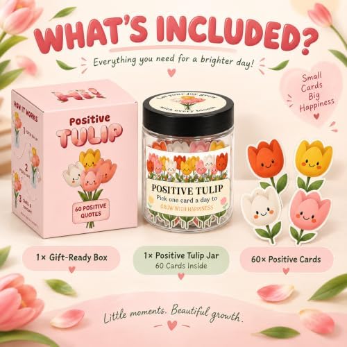 Positive Tulip Jar with 60 Affirmation Cards, Inspirational Gifts and