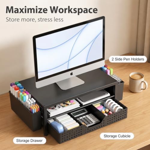 ECOLOVI Desk Organizer and Accessories, 2-Tier Computer Monitor Stand