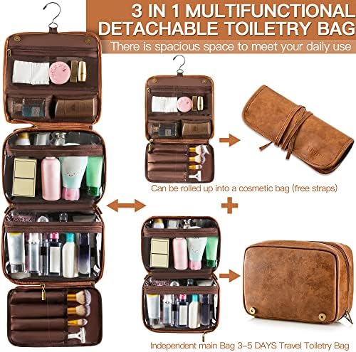 Elviros Hanging Toiletry Bag for Men PU Leather Shaving Dopp Kit