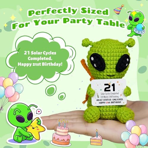 21st Birthday Gifts for Him Her, Handmade Crochet Alien with 21st Bday