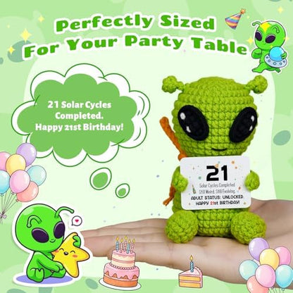 21st Birthday Gifts for Him Her, Handmade Crochet Alien with 21st Bday