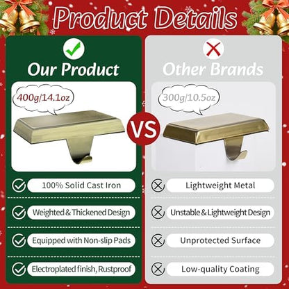 Palonu 4 Pcs Christmas Bronze Stocking Holders, Heavy Duty Mantle