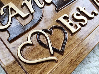 3D Wood Carved Personalized Wedding Gift Last Name Established Sign