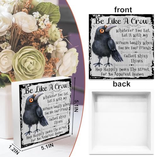 Funny Crow Wooden Box Sign, Inspirational Gifts for Women Men Coworker