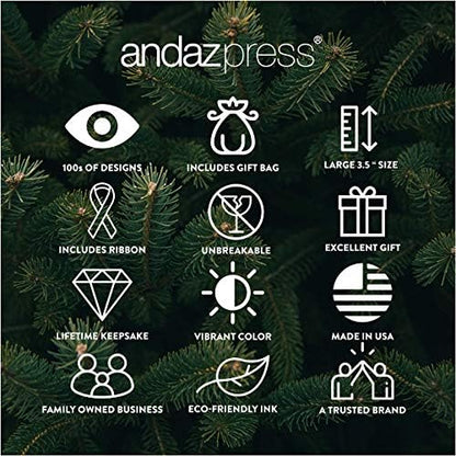 Andaz Press Personalized Round Metal Keepsake Christmas Ornament Gift