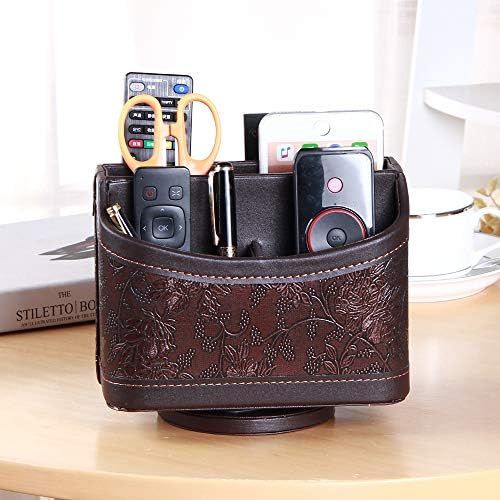 PU Leather 360° Rotatable Remote Control Holder,Nightstand TV Remote