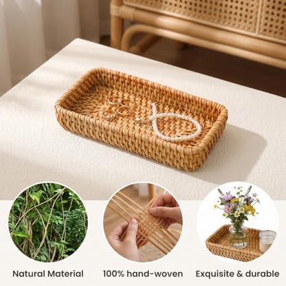 Rattan Serving Tray for Keys, Natural Small Wicker Tray Small Remote