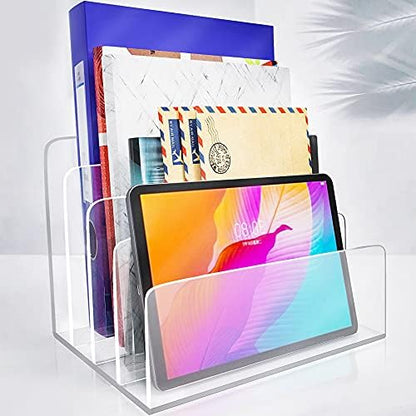Clear Acrylic File Organizer, 4 Sections Acrylic File Holder Sorter