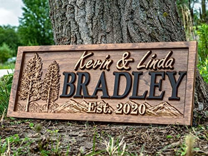 Custom Cabin Mountain Decor, Personalized Wood Last Name Sign, Wedding