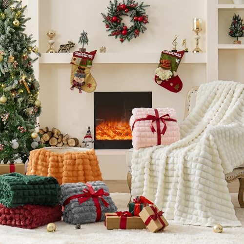 BEDELITE 3D Checked Grey Fleece Throw Blanket for Couch, 50x60 Inches
