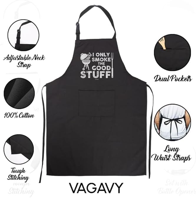 VAGAVY 100% Cotton, Black Funny Aprons for Men, Dad, Husband