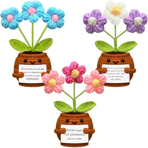 Wavwavw 3 Pcs Thank You Gifts Crochet Flower Employees Appreciation